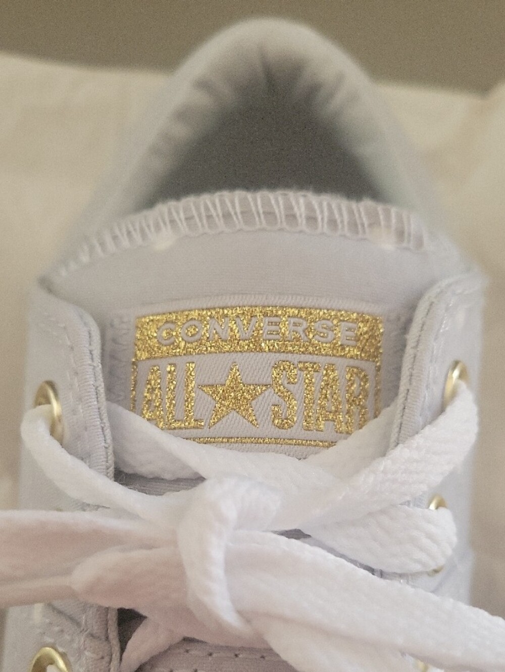 Converse Women's Grey Polkadot Canvas Low-Top Sneakers with Gold Eyelets - Picture 13 of 14